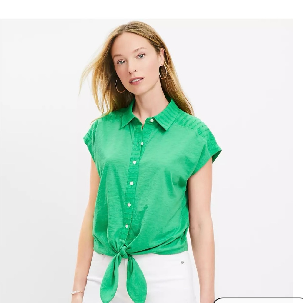LOFT Dobby Tie-front Mixed Media Top